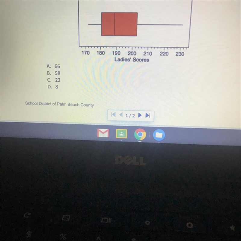 The Ladies Bowling Team scores are shown on the box plot below. What is the interquartile-example-1