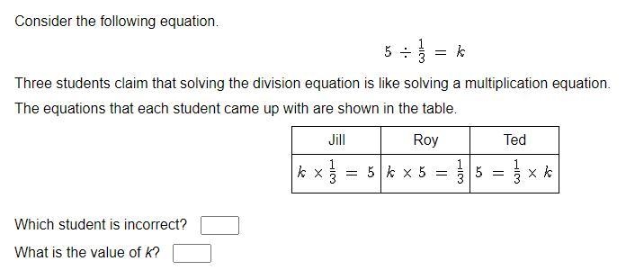 Three students claim that solving the division equation is like solving a multiplication-example-1