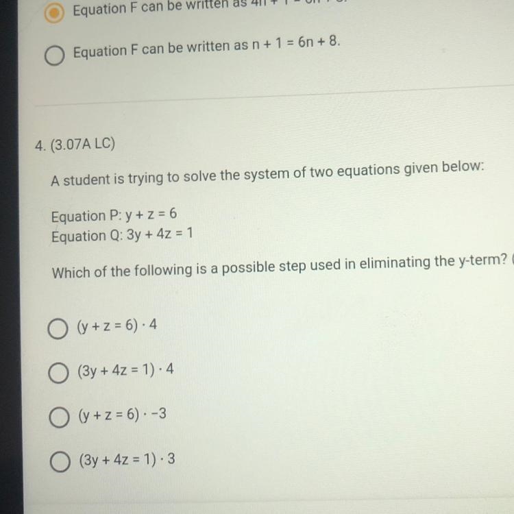 A student is trying to solve the system of two equations given below:-example-1