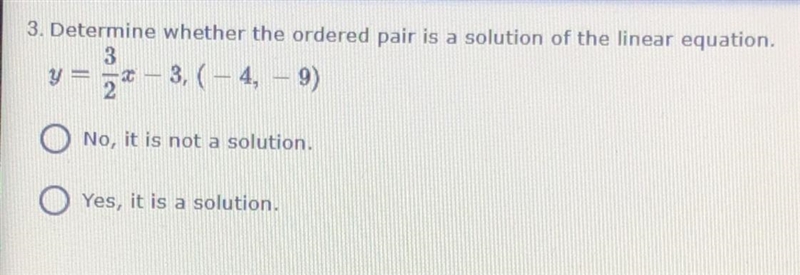 Determine whether the ordered pair is a solution of the linear equation. thanks in-example-1