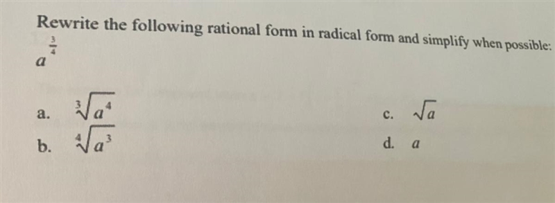 Rewrite the following rational form in radical form and simplify when possible:-example-1