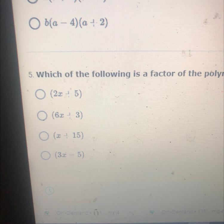 Which of the following is a factor of the polynomial 6x^2-x-15-example-1