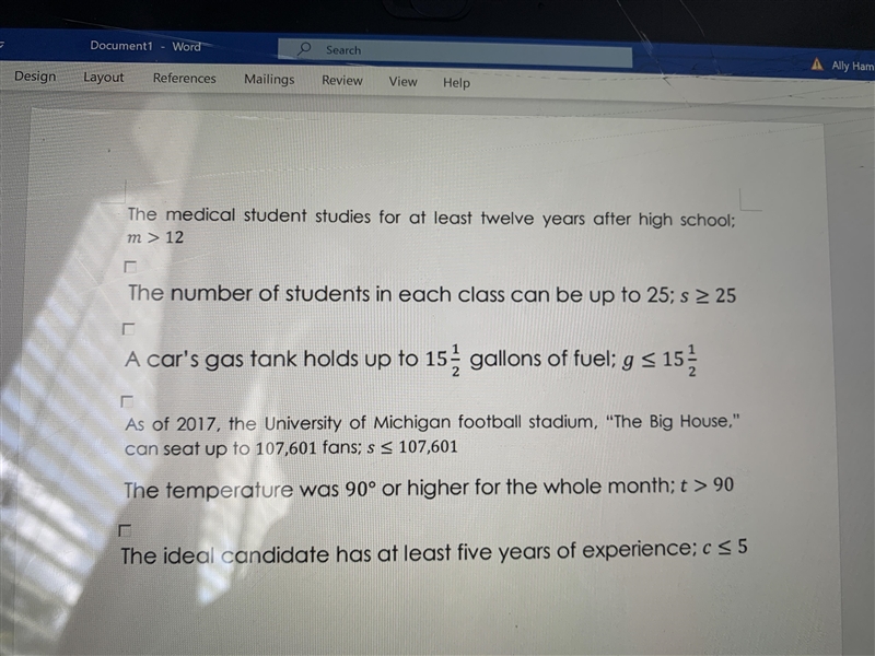 Rita wrote an inequality for each statement. Select all statements whose inequality-example-1