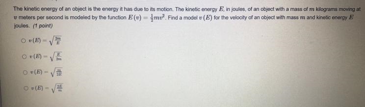 Please help ! The kinetic energy of an object is the energy it has due to its motion-example-1