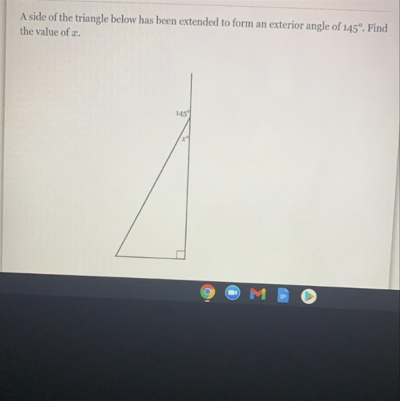 Inside of the triangle below has been extended to form an exterior angled 145°￼￼￼. find-example-1