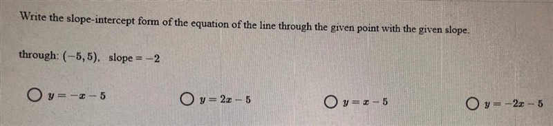 Write the slope intercept form of the equation of the line-example-1