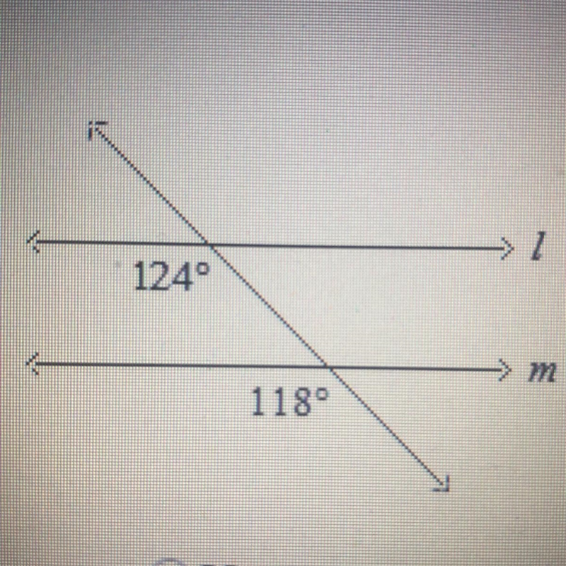 Is line / parallel to line m? Explain. Note: Not drawn to scale-example-1