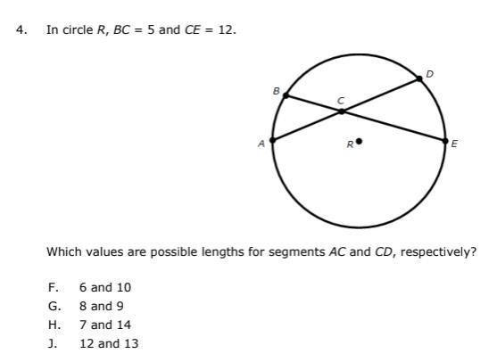 I need help.....Which values are possible lengths for segments AC and CD, respectively-example-1