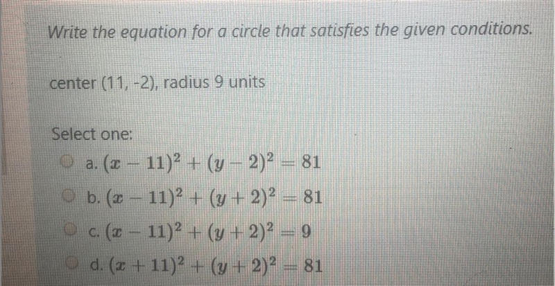 Write the equation for a circle that satisfies the given conditions.-example-1