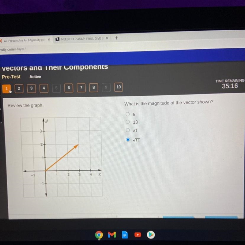 What is the magnitude of the vector shown? 5 13 radical 5 radical 13-example-1