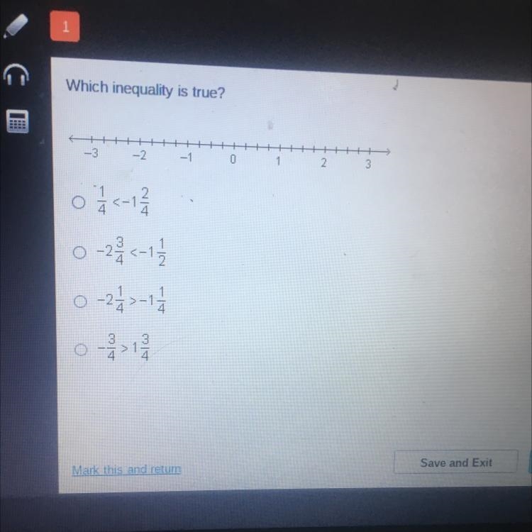 Which inequality is true? ---- > -3 -2. -1 0 1 2 3 0 1 / 2 < -1 2 3 0-2 / 5-17 / 0 -2/3-1-1 /4-example-1