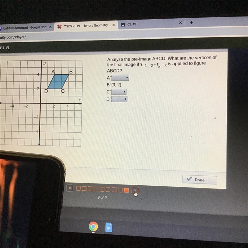 Analyze the pre-image ABCD. What are the vertices of the final image if T-1,-2 ly-example-1