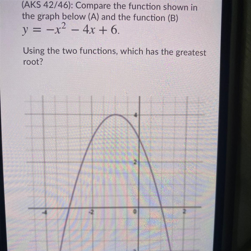 Answer choices are A) same root B) function a C) function b D) function b has no real-example-1