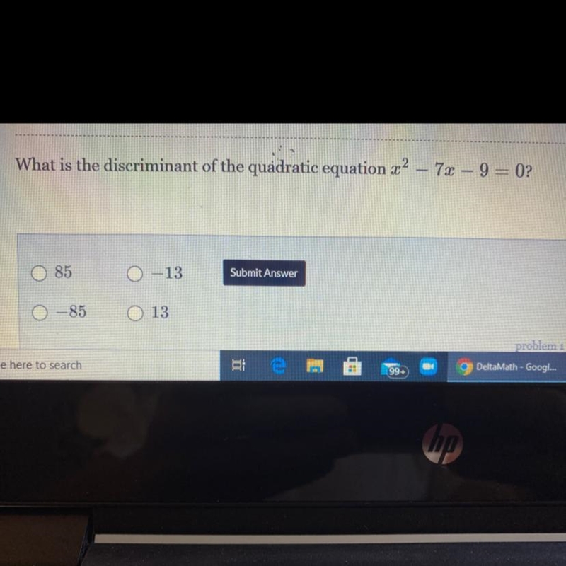 What is the discriminant of the quadratic equation: (multiple choice)-example-1