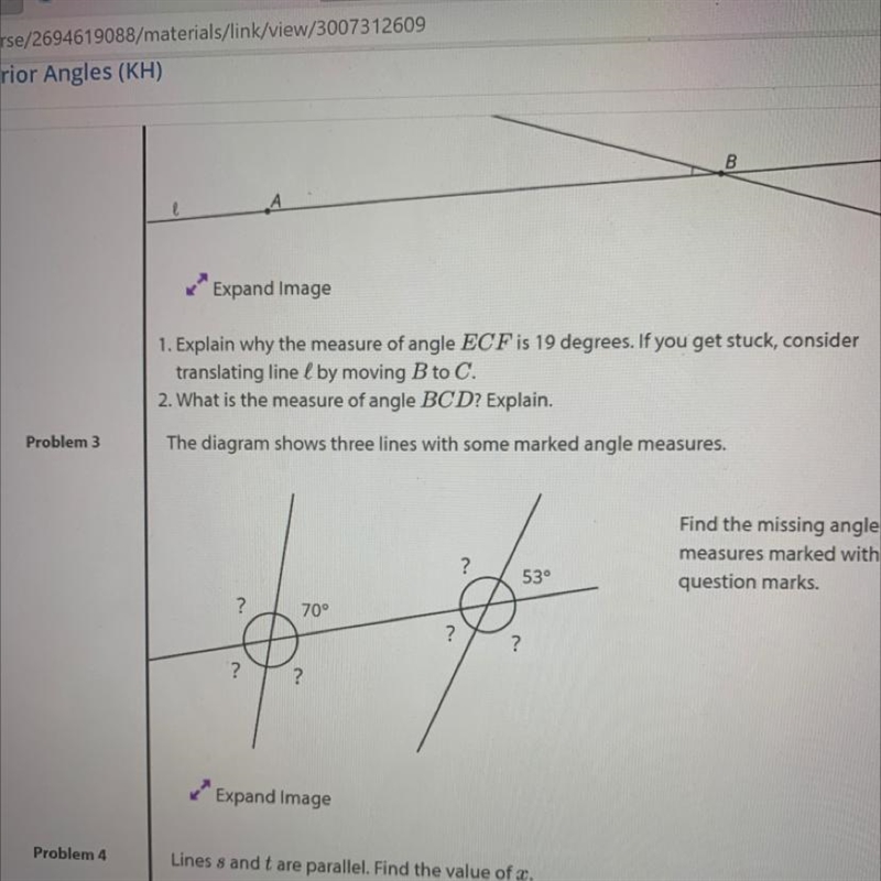 Find the missing angle measures marked with question marks.-example-1