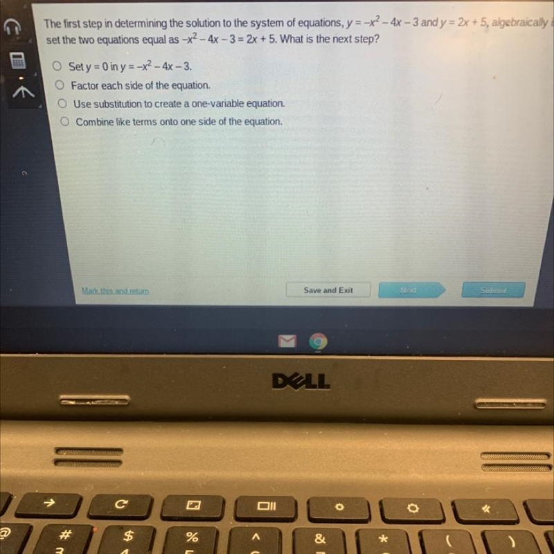 C D The first step in determining the solution to the system of equations, y = -x-example-1