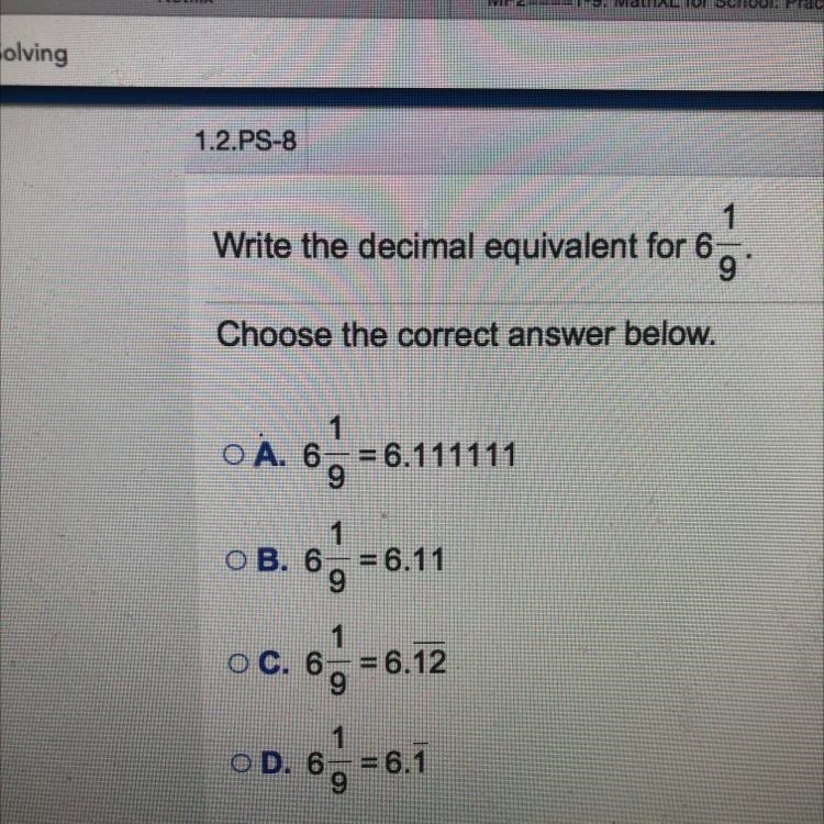 Write the decimal equivalent for 6 1/9-example-1