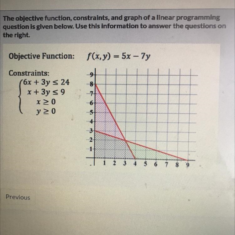 The vertices of the feasible region are (choose all that apply) (0,0) (0,3) (0,8) (3,2) (4,0) (9,0)-example-1