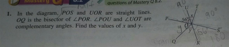 in the diagram, POS and UOR are straight lines. OQ is the bisector of angle POR . angle-example-1