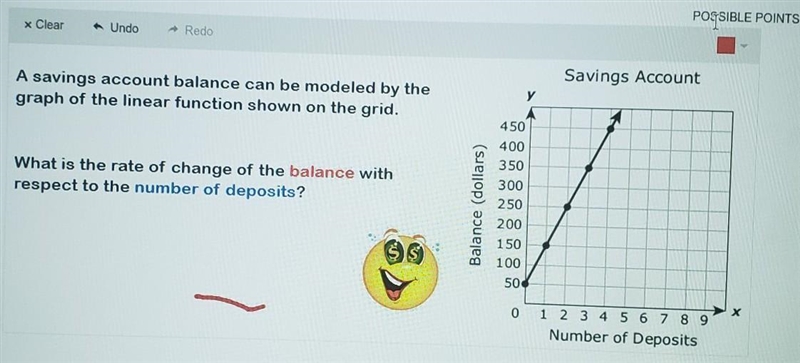 A savings account balance can be modeled b y the graph of the linear functions show-example-1