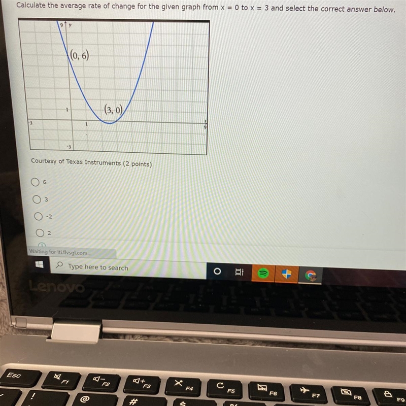 4.Calculate the average rate of change for the given graph from x = 0 to x = 3 and-example-1