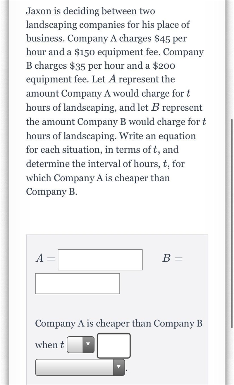 Jaxon is deciding between two landscaping companies for his place of business. Company-example-1