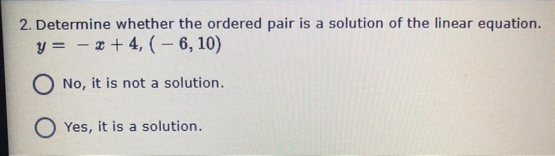 Determine whether the ordered pair is a solution of the linear equation. thanks in-example-1