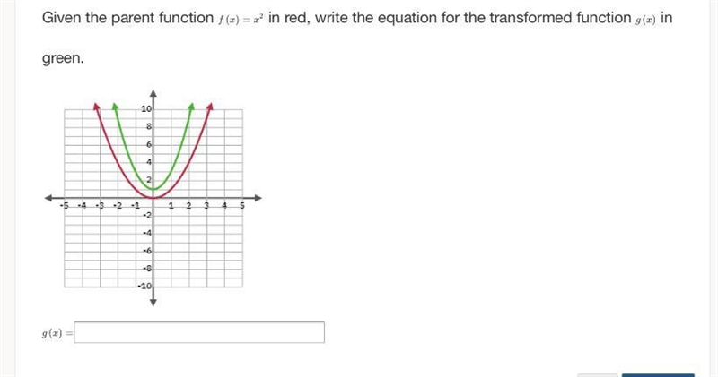 Given the parent function f(x)=x^2 in red, write the equation for the transformed-example-1