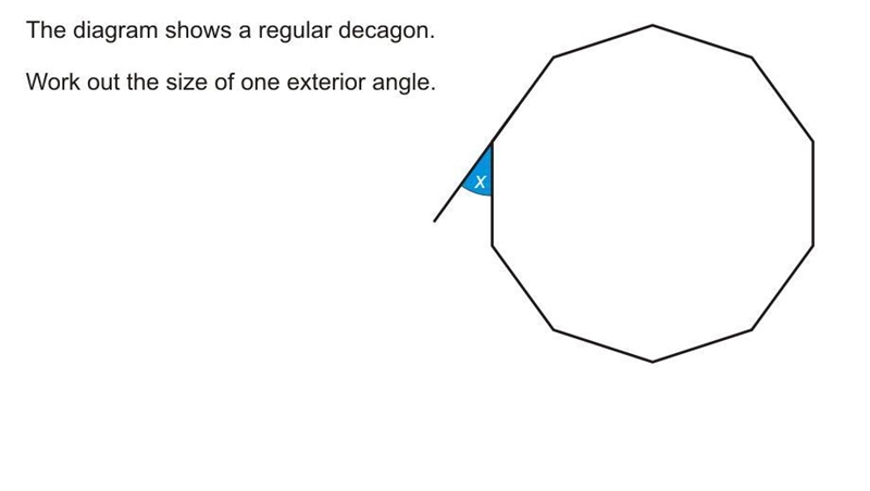 The diagram shows a regular decagon please help-example-1