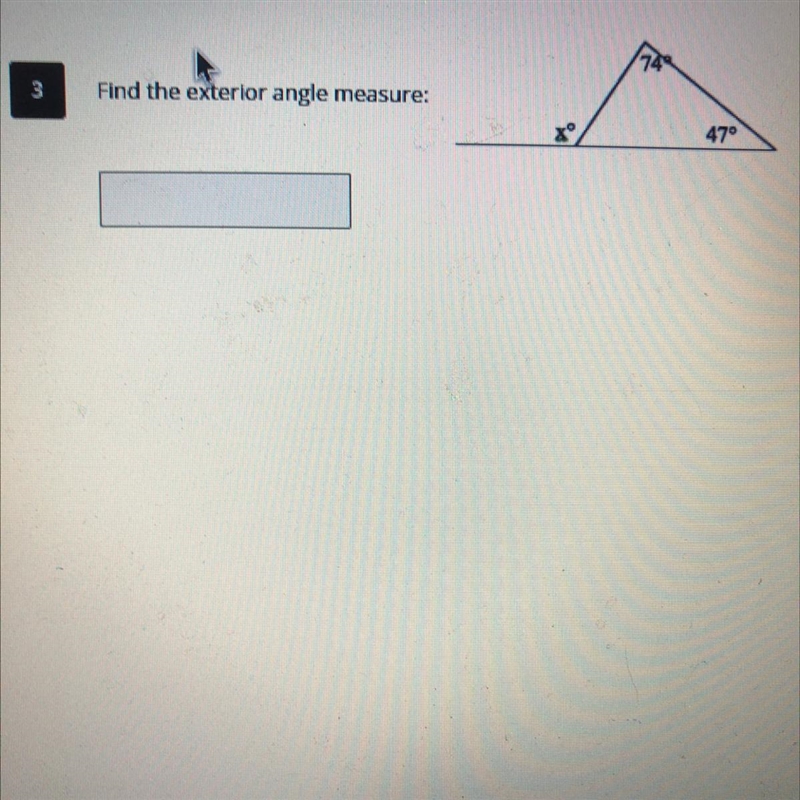 Find the exterior angle measure: 47° 74°-example-1