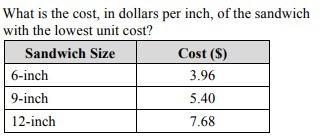 A-6-inch b-9-inch c-12-inch d-they all have the same unit cost-example-1