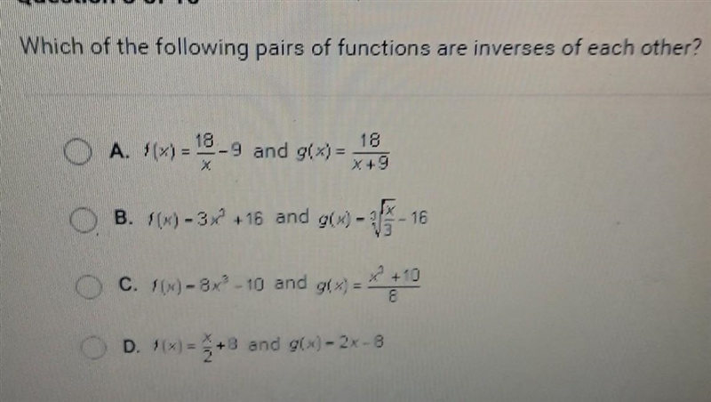 Which of the following pairs of functions are inverses of each other?​-example-1