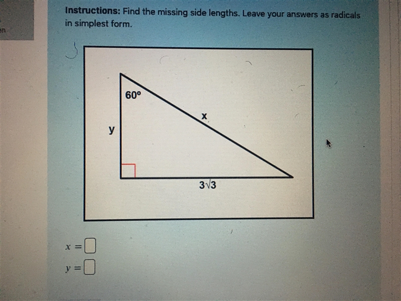 Find the missing lengths and leave answers as radicals in simplest form?-example-1