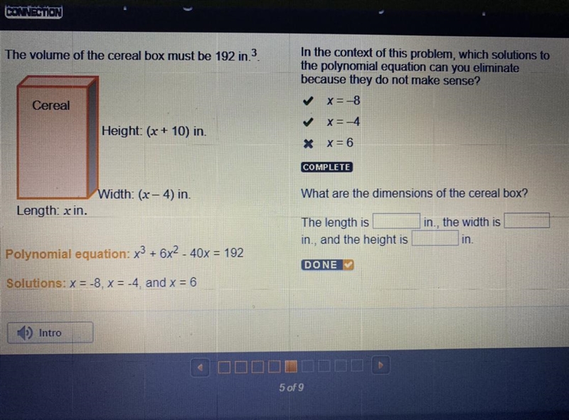 What are the dimensions of the cereal box? The length is ___ in., the width is __ in-example-1