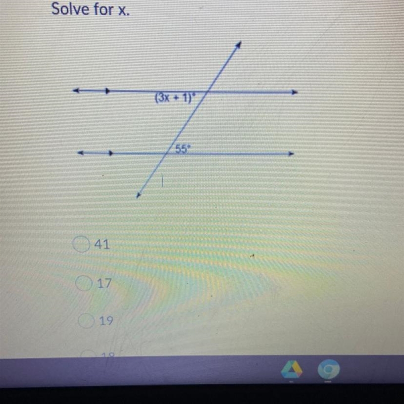 Solve for x a)41 b)17 c)19 d)18-example-1