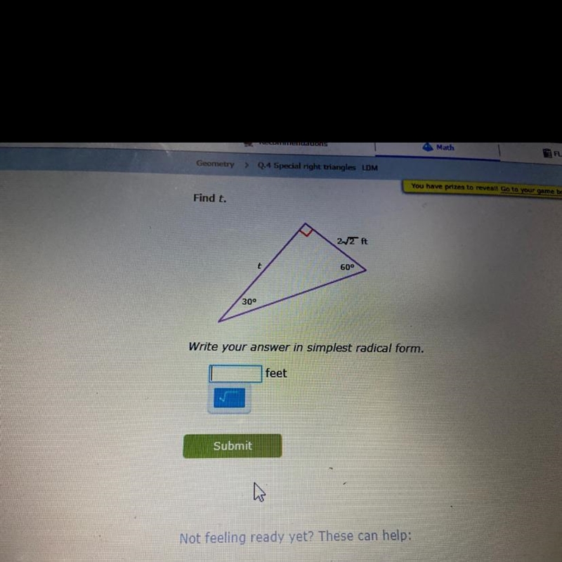 Find tea. Write your answer in simplest radical form-example-1