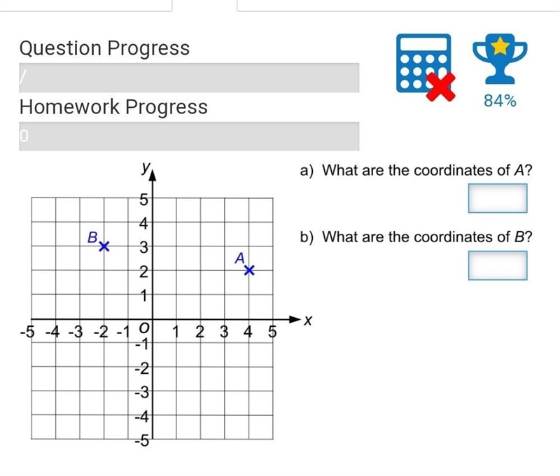 What are the coordinates of A? b) What are the coordinates of B?​-example-1