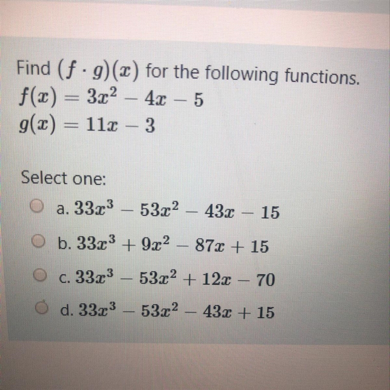 Find (f•g) (x) for the following functions.-example-1