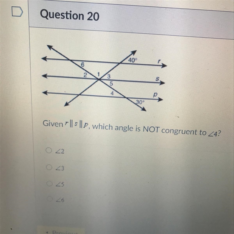 Given r,s, and p, which angle is not congruent to 4?-example-1