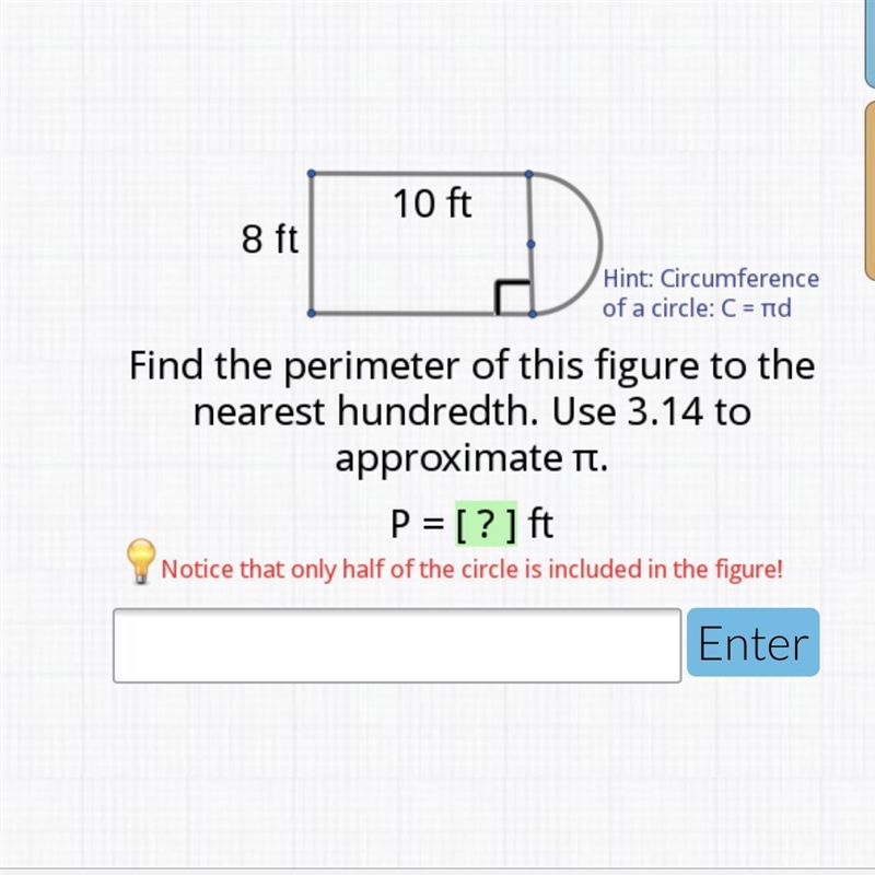 Find the perimeter of this figure to the nearest hundredth use 3.14 to approximate-example-1