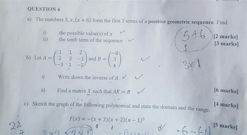 QUESTION 4 a) The numbers 3, x, (x + 6) form the first 3 terms of a positive geometric-example-1