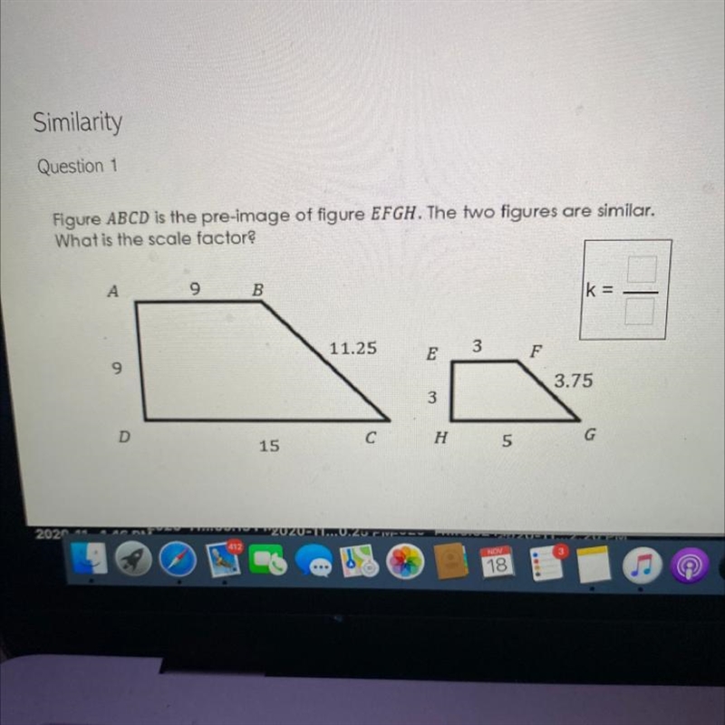 Question 1 Figure ABCD is the pre-image of figure EFGH. The two figures are similar-example-1