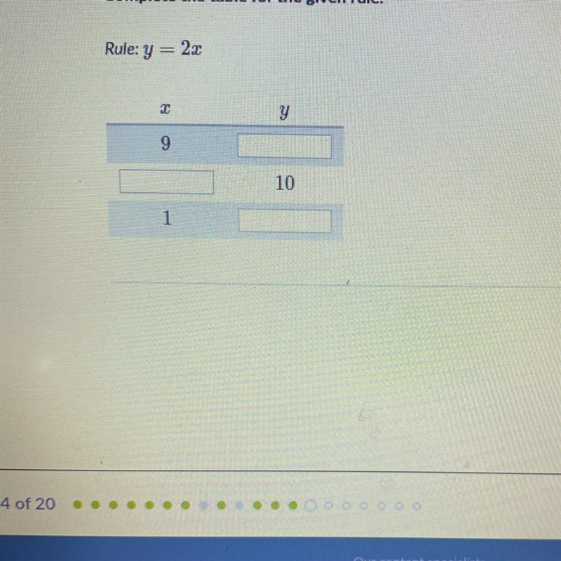 Complete the table for the given rule. Rule: y=2x-example-1