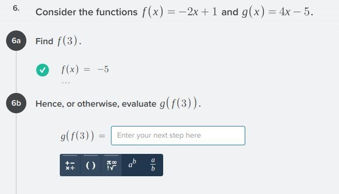 6b.) Hence, or otherwise, evaluate g(f(3))-example-1