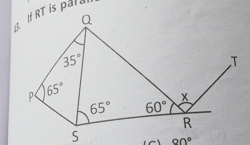 If RT is parallel to pq and the given figure than value of x will be ​-example-1