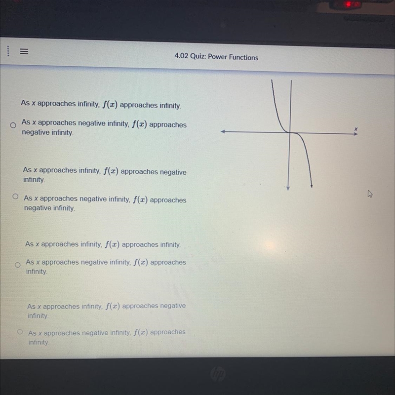 ASAP! 15 POINTS What is the end behavior of the graph?-example-1