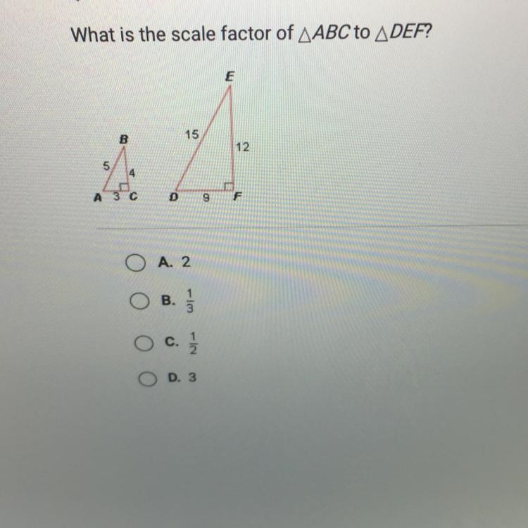 What is the scale factor of ABC to DEF?-example-1