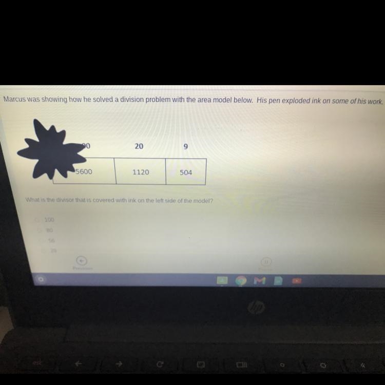 Marcus was showing how he solved a division problem with the area model below. His-example-1