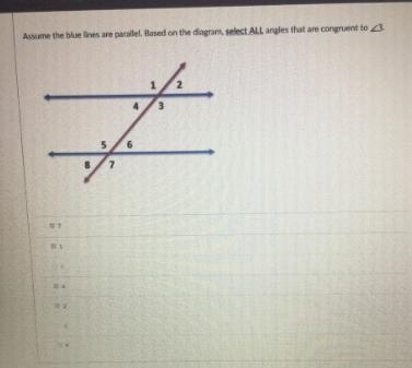 Please help!!!!! Assume the blue lines are parallel. Based on the diagram, select-example-1