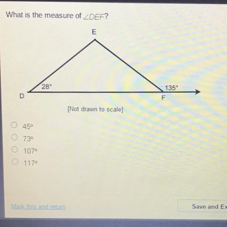 HURRY IM ON A TIME LIMIT!!! What is the measure of DEF? E 28 135 F [Not drawn to scale-example-1